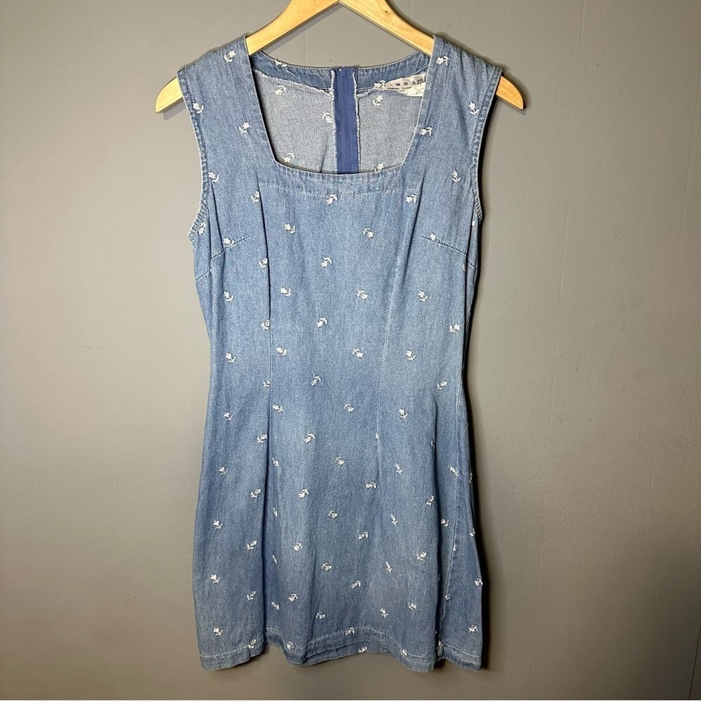 R-Wear Vintage Sleeveless Embroidered Floral Denim Dress